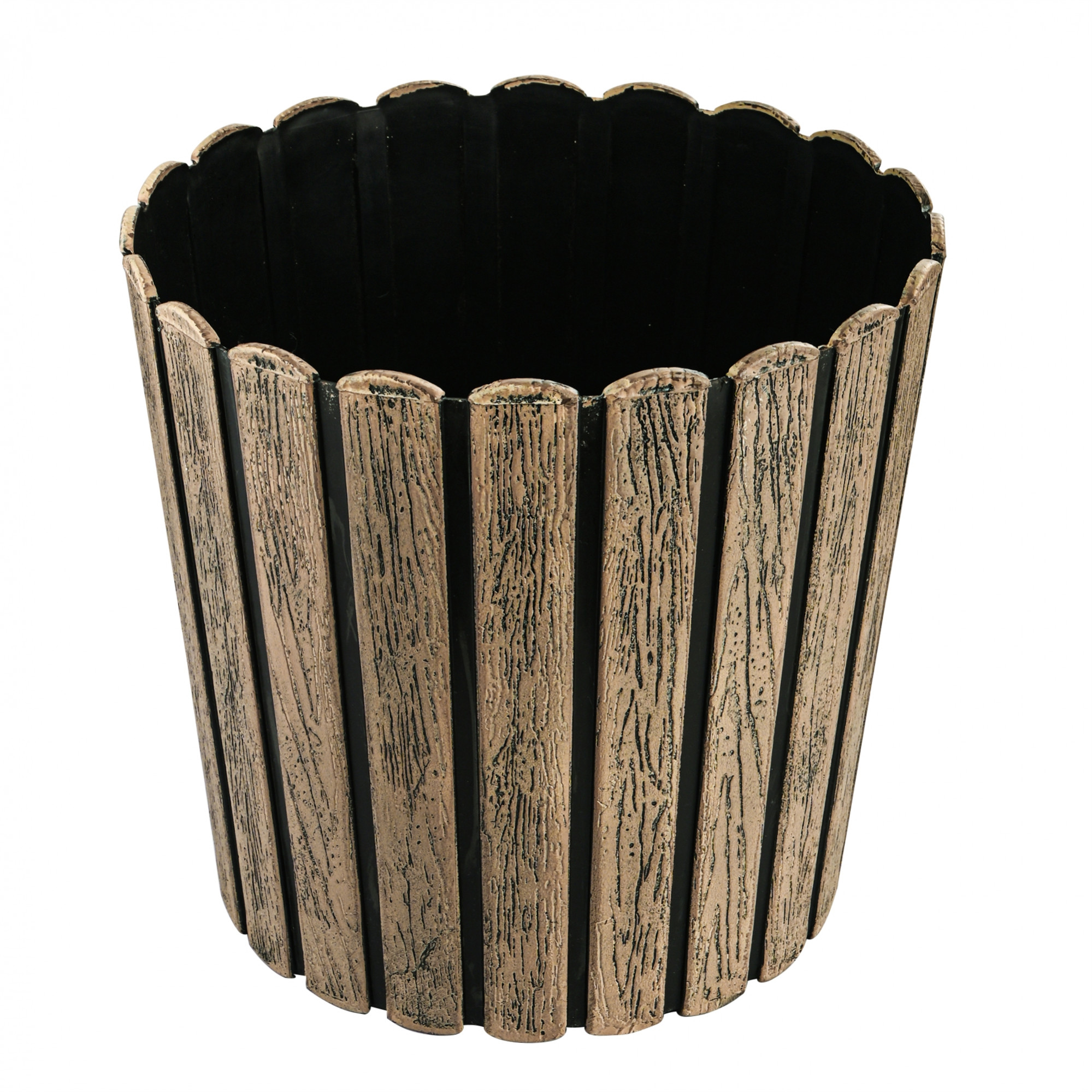 Kuber Industries 2 Pcs Wooden Texture 11 Inch Pots for Plants Balcony and Living Room  Flower Pots for Garden  Decorative Planters for Home Decor Outdoor Indoor Plants and Office  Thai Wood