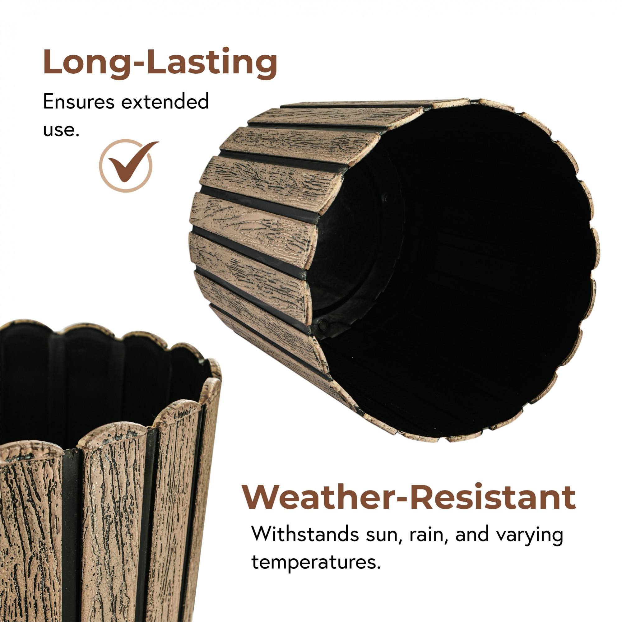 Kuber Industries 2 Pcs Wooden Texture 11 Inch Pots for Plants Balcony and Living Room  Flower Pots for Garden  Decorative Planters for Home Decor Outdoor Indoor Plants and Office  Thai Wood