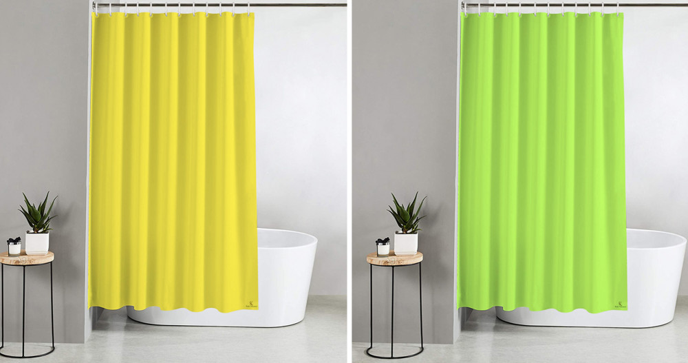 Kuber Industries 2 Pieces PEVA Shower Curtain Liner , Heavy Duty Plastic Shower Curtain With Hooks for Bathroom, Bathtub, 70&quot; x 80&quot;, Yellow &amp; Green-33_S_KUBQMART11552