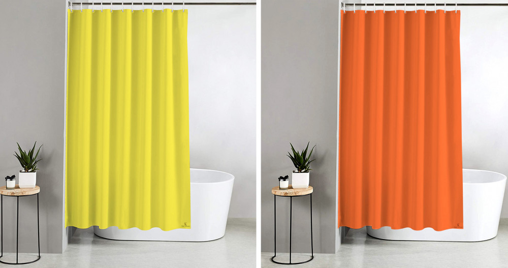 Kuber Industries 2 Pieces PEVA Shower Curtain Liner , Heavy Duty Plastic Shower Curtain With Hooks for Bathroom, Bathtub, 70&quot; x 80&quot;, Yellow &amp; Orange-33_S_KUBQMART11554
