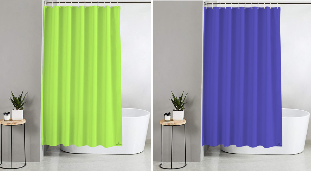 Kuber Industries 2 Pieces PEVA Shower Curtain Liner , Heavy Duty Plastic Shower Curtain With Hooks for Bathroom, Bathtub, 70&quot; x 80&quot;, Green &amp; Blue-33_S_KUBQMART11562