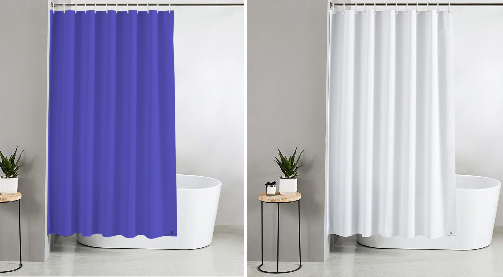 Kuber Industries 2 Pieces PEVA Shower Curtain Liner , Heavy Duty Plastic Shower Curtain With Hooks for Bathroom, Bathtub, 70&quot; x 80&quot;, Blue &amp; White-33_S_KUBQMART11570