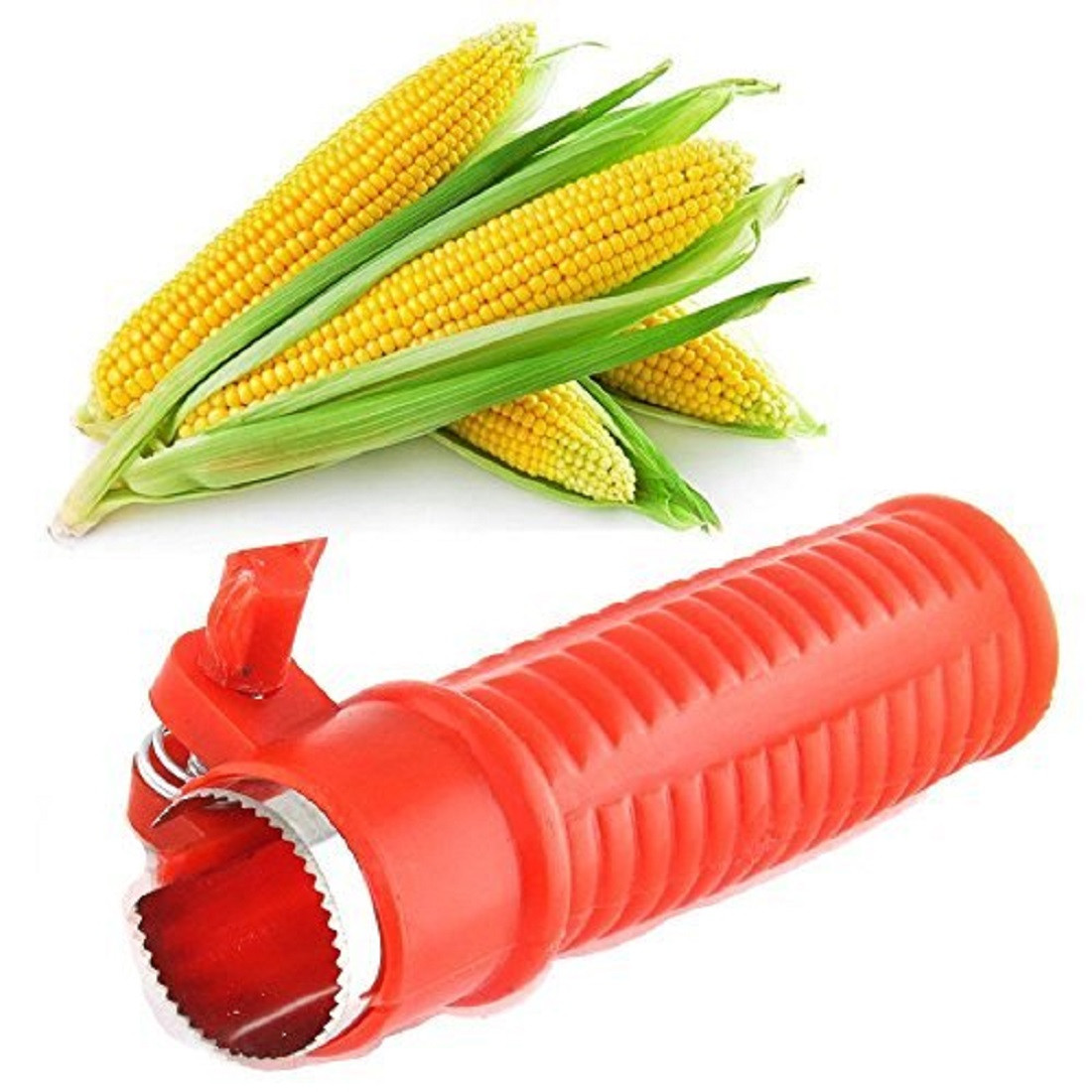 Kuber Industries 2 Pieces Plastic Corn Cutter Kernel Stripper Peeler Cutter Seeds Remover (Red)