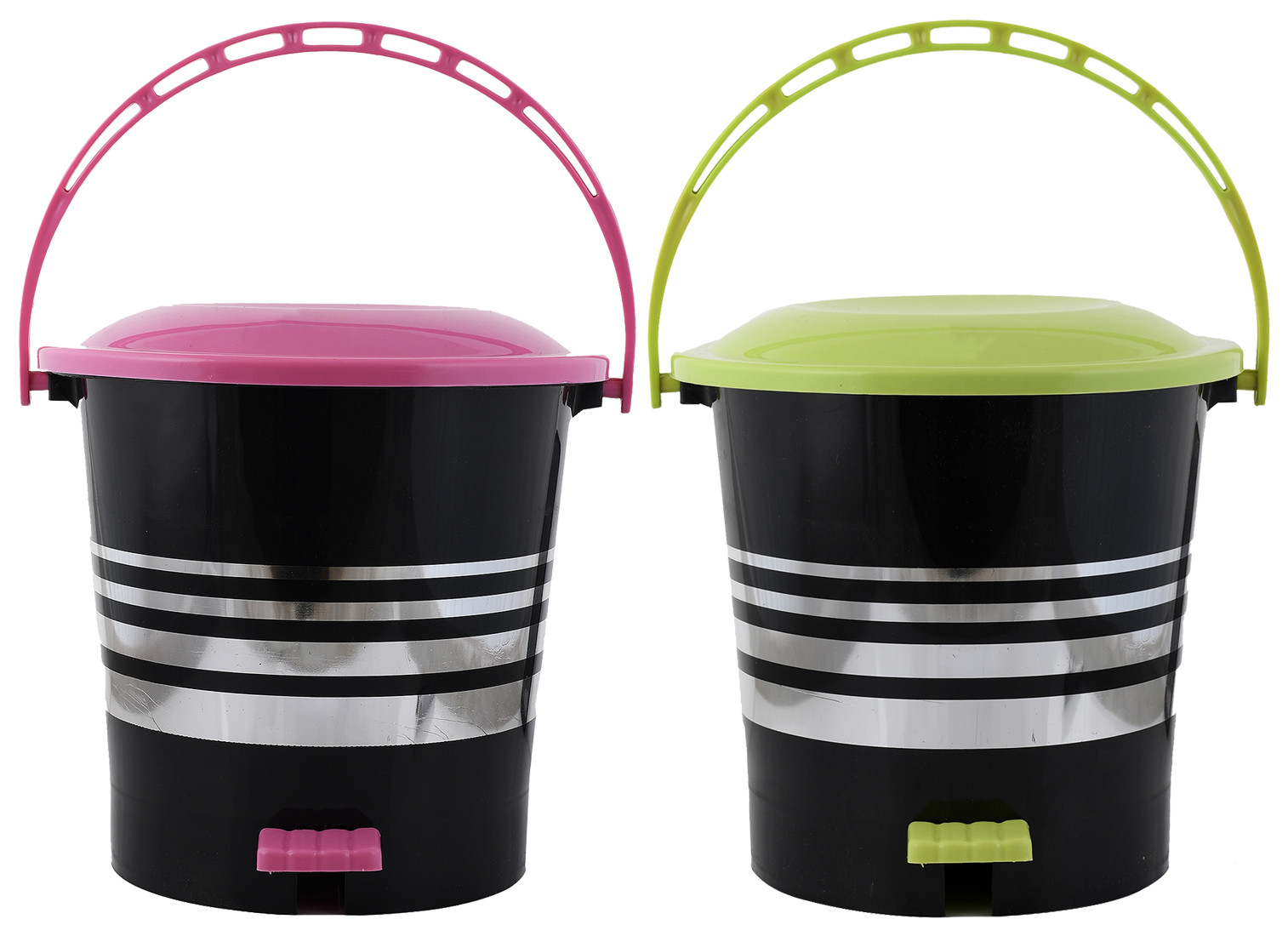 Kuber Industries 2 Pieces Plastic Dustbin Garbage Bin with Handle,10 Liters (Pink & Green) -CTKTC38037