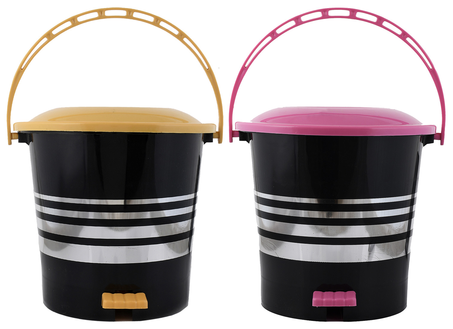 Kuber Industries 2 Pieces Plastic Dustbin Garbage Bin with Handle,10 Liters (Yellow & Pink) -CTKTC38029