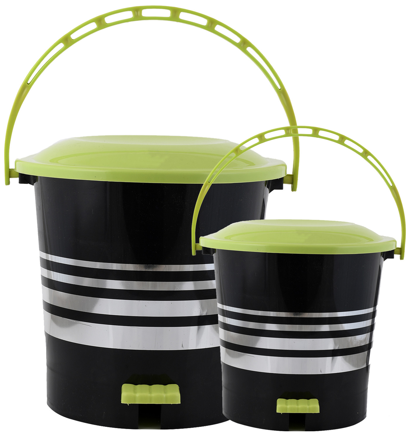 Kuber Industries 2 Pieces Plastic Dustbin Garbage Bin with Handle,5 Ltr & 10 Ltr (Green) -CTKTC38053