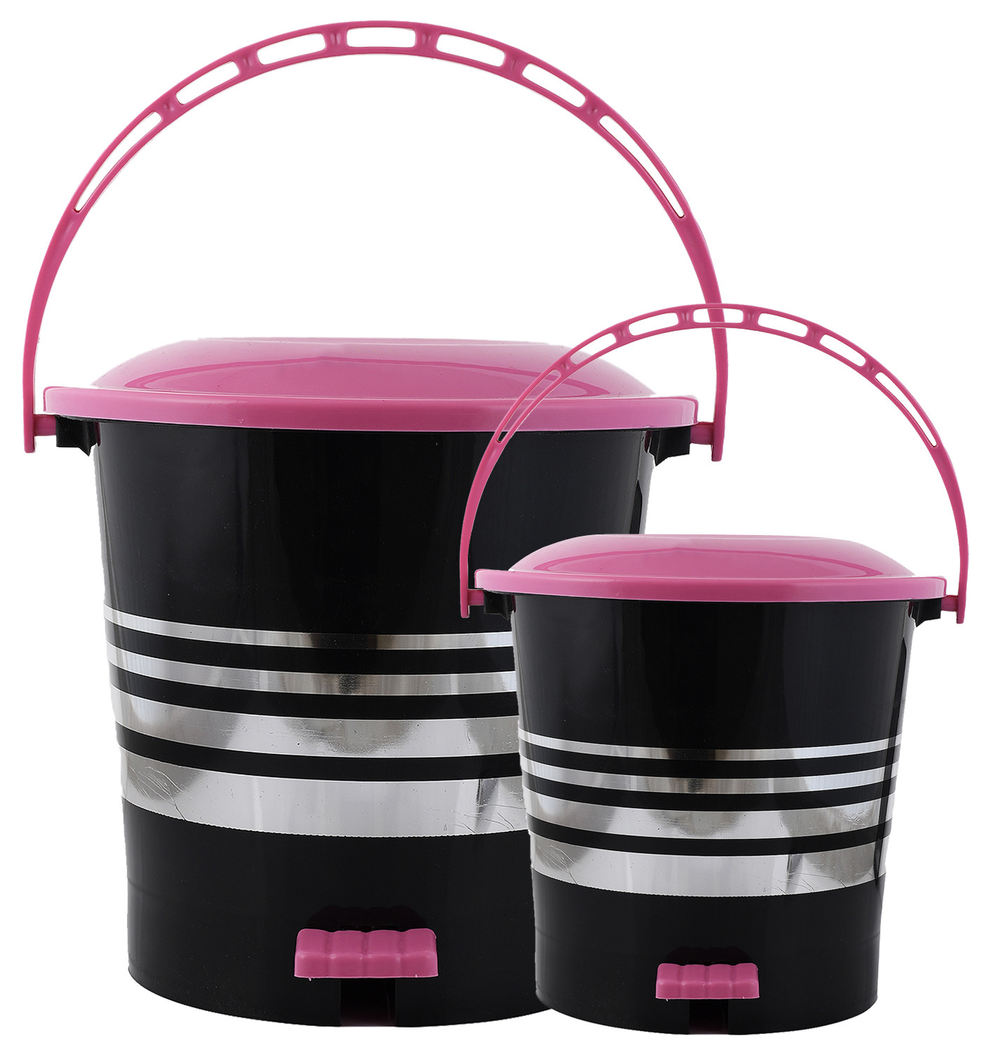 Kuber Industries 2 Pieces Plastic Dustbin Garbage Bin with Handle,5 Ltr & 10 Ltr (Pink) -CTKTC38049