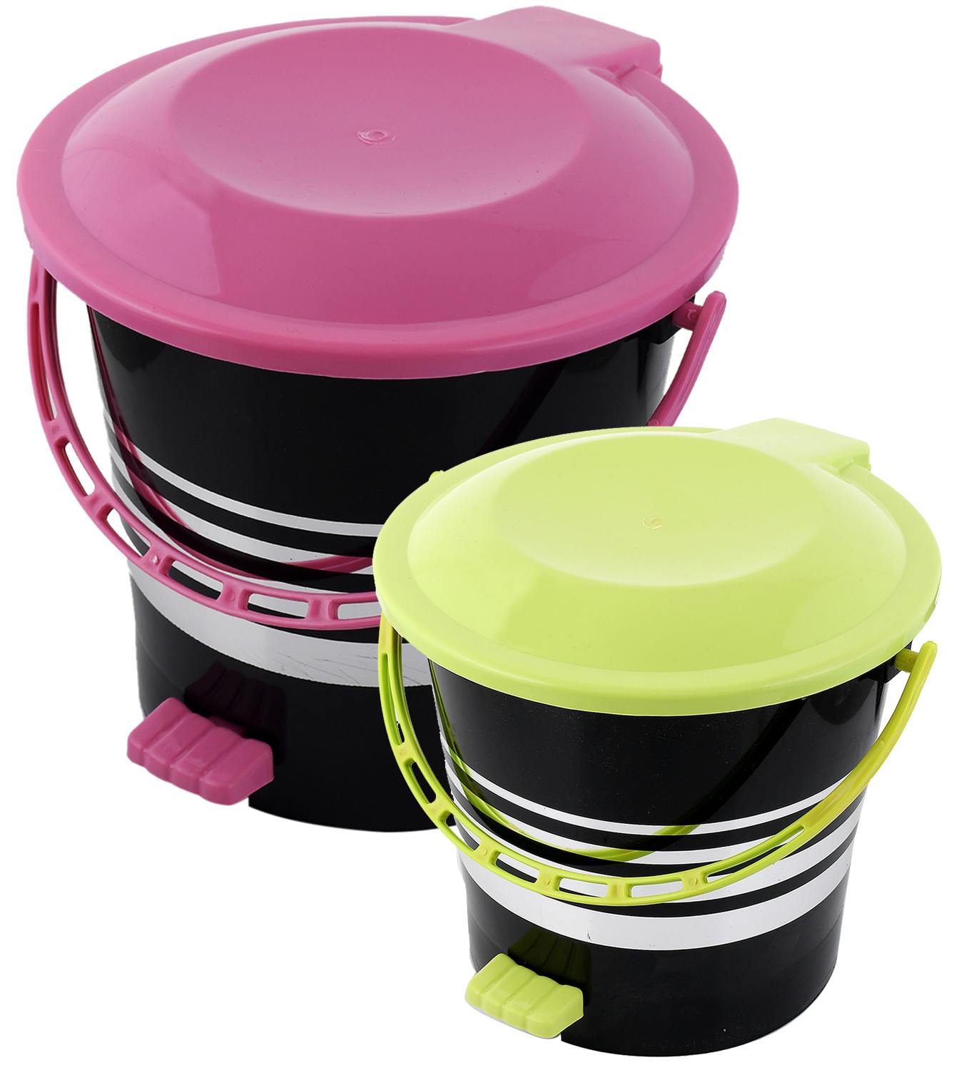 Kuber Industries 2 Pieces Plastic Dustbin Garbage Bin with Handle,5 Ltr & 10 Ltr (Pink & Green) -CTKTC38063