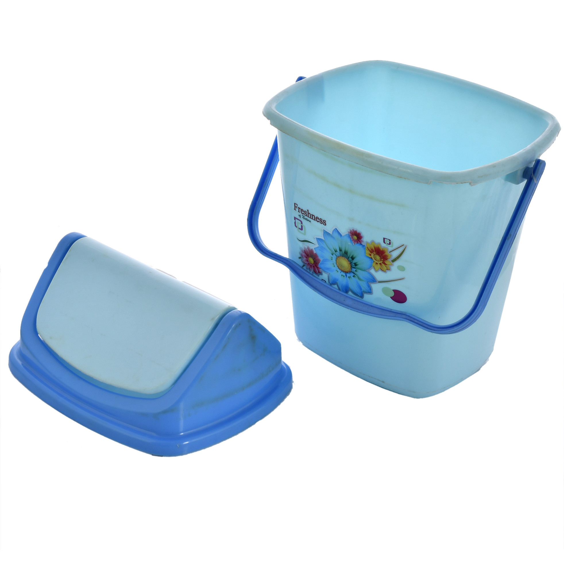 Kuber Industries 2 Pieces Pluto Plastic Swing Printed Garbage Waste Dustbin for Home, Office with Handle, 5 Liters (Cream & Blue)-KUBMART3104
