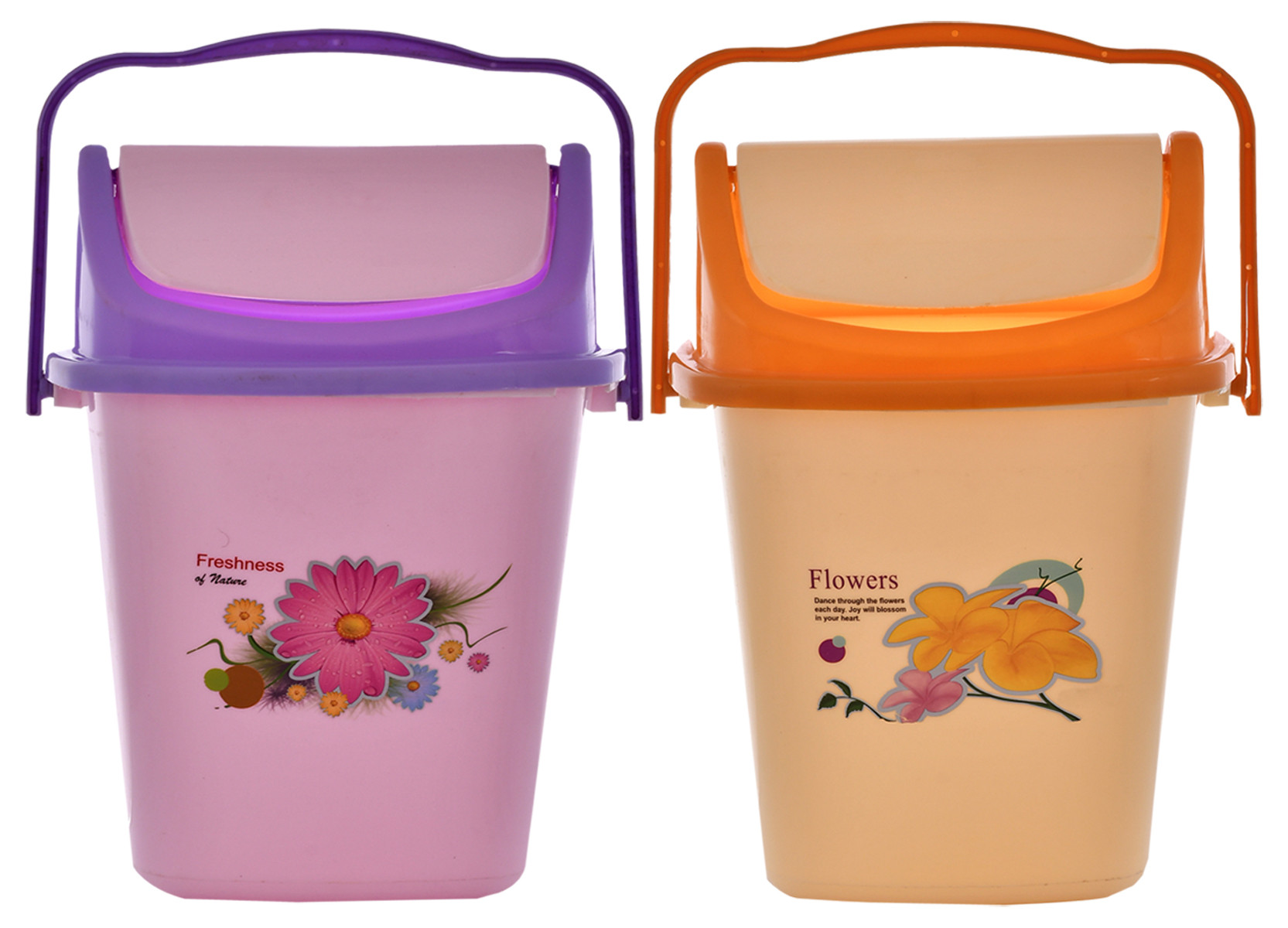 Kuber Industries 2 Pieces Pluto Plastic Swing Printed Garbage Waste Dustbin for Home, Office with Handle, 5 Liters (Cream & Purple)-KUBMART3106