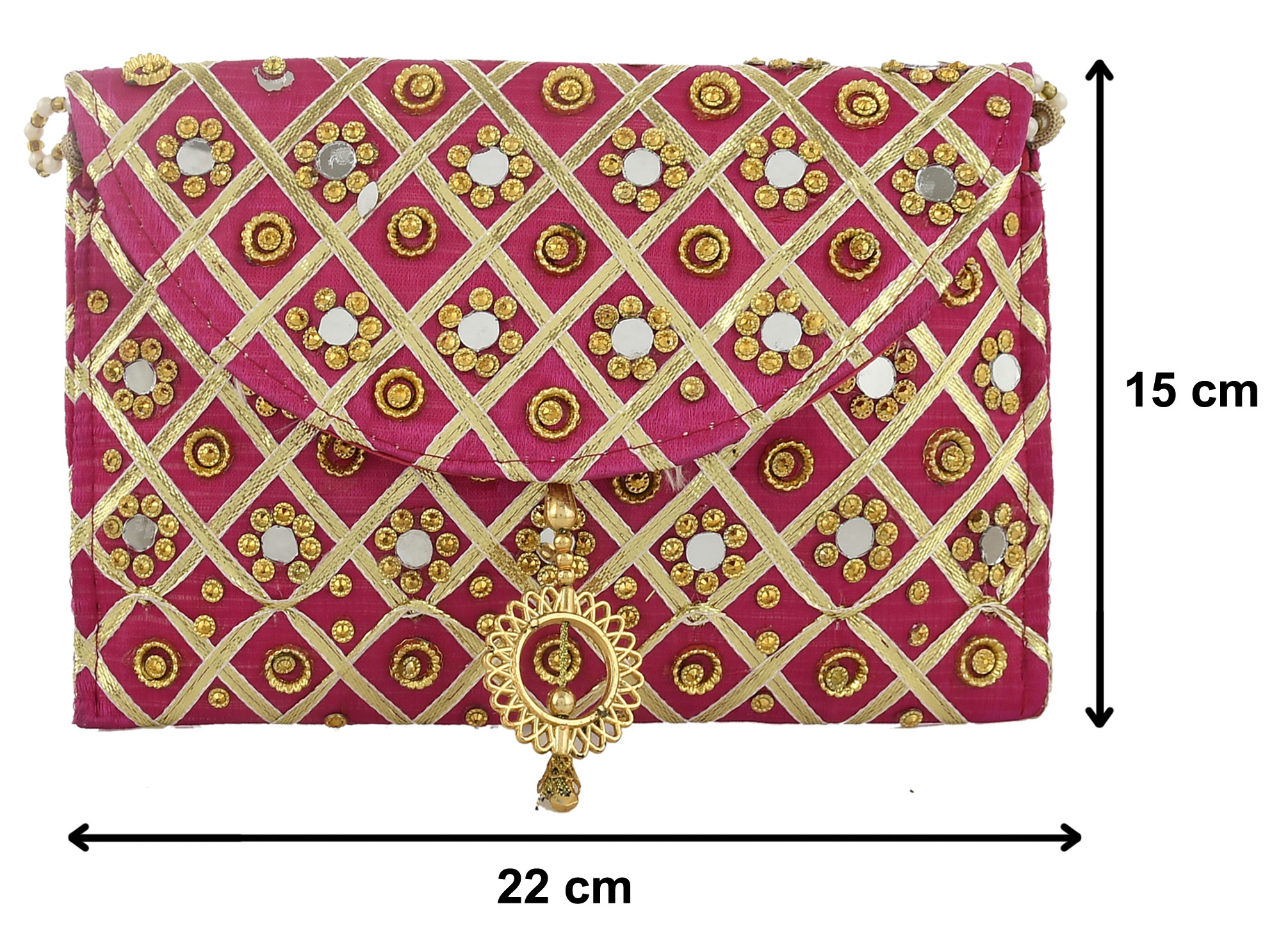 Kuber Industries 2 Pieces Silk Traditional Mirror Work Envelope Clutch/Hand Purse Bag For Women/Girls (Pink & Blue)-KUBMRT11459