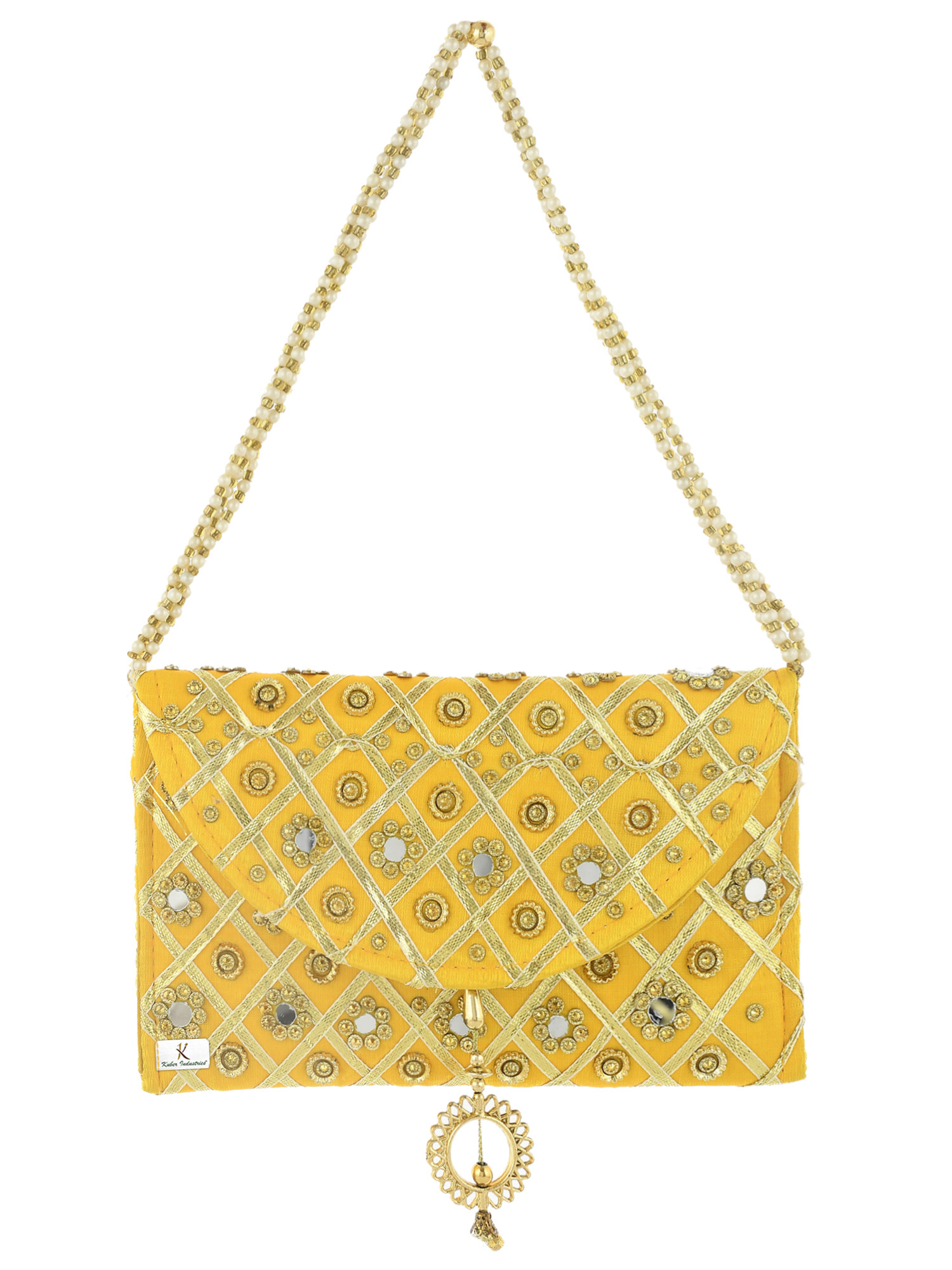 Kuber Industries 2 Pieces Silk Traditional Mirror Work Envelope Clutch/Hand Purse Bag For Women/Girls (Pink & Gold)-KUBMRT11463