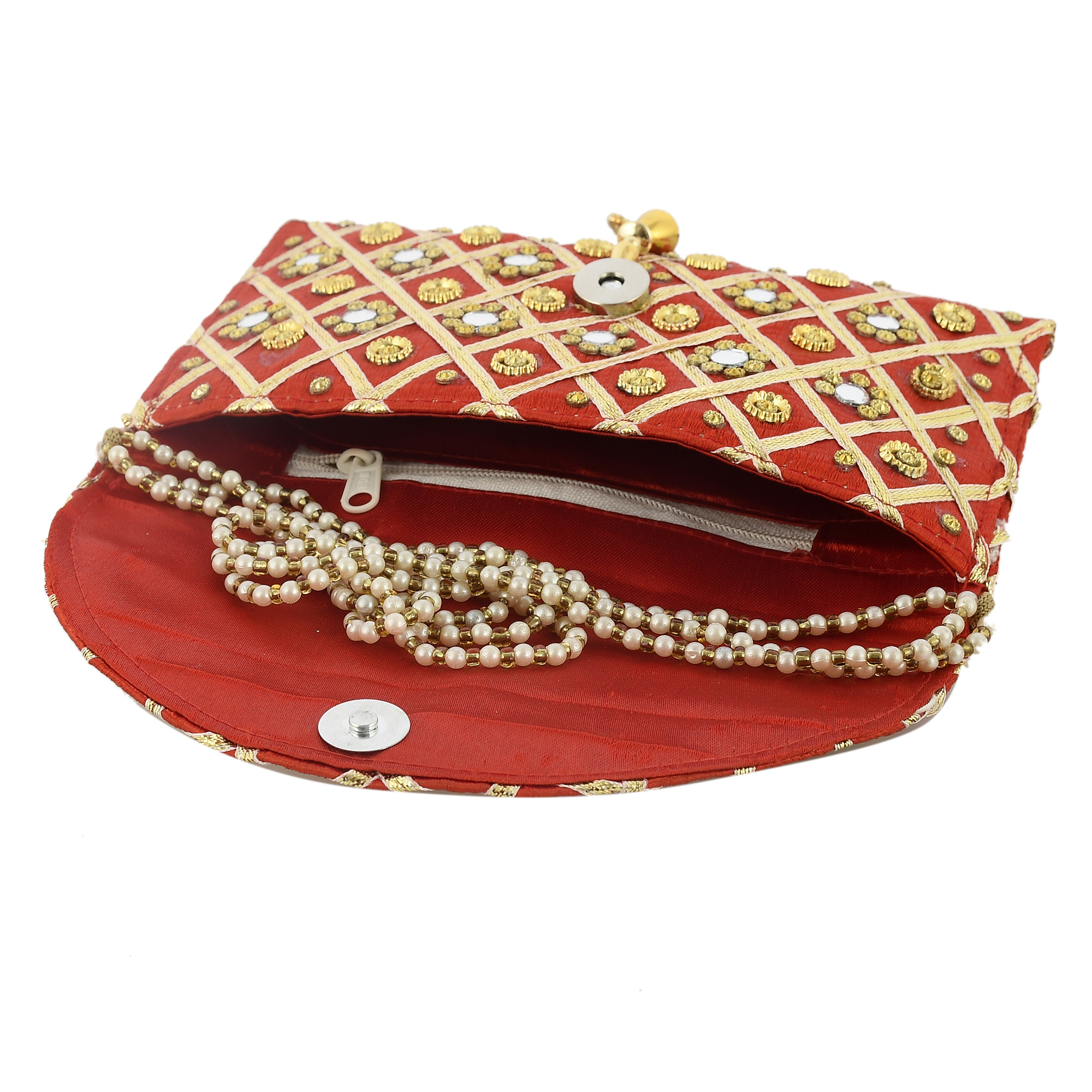 Kuber Industries 2 Pieces Silk Traditional Mirror Work Envelope Clutch/Hand Purse Bag For Women/Girls (Blue & Red)-KUBMRT11467