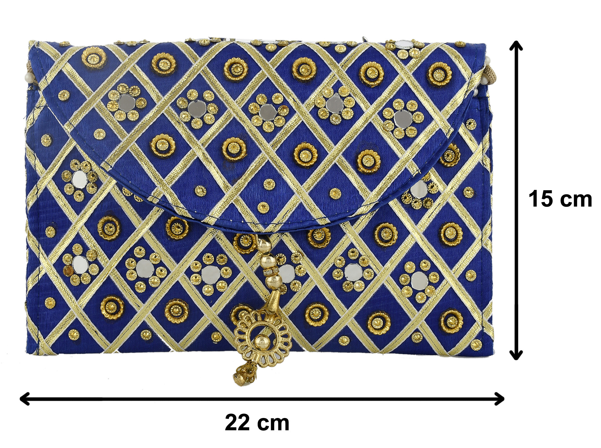 Kuber Industries 2 Pieces Silk Traditional Mirror Work Envelope Clutch/Hand Purse Bag For Women/Girls (Blue & Red)-KUBMRT11467