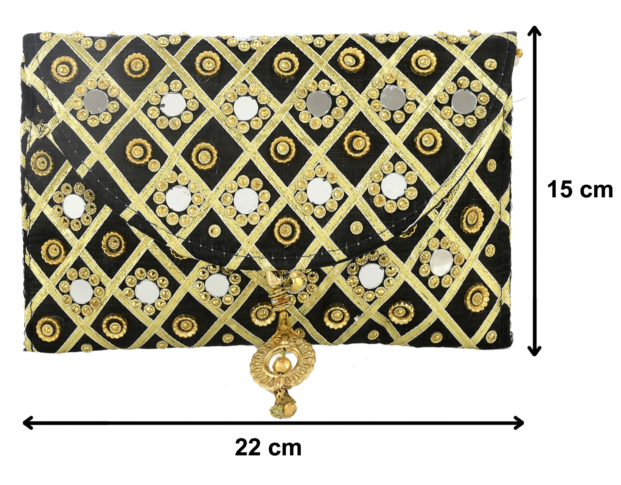 Kuber Industries 2 Pieces Silk Traditional Mirror Work Envelope Clutch/Hand Purse Bag For Women/Girls (Red & Black)-KUBMRT11475