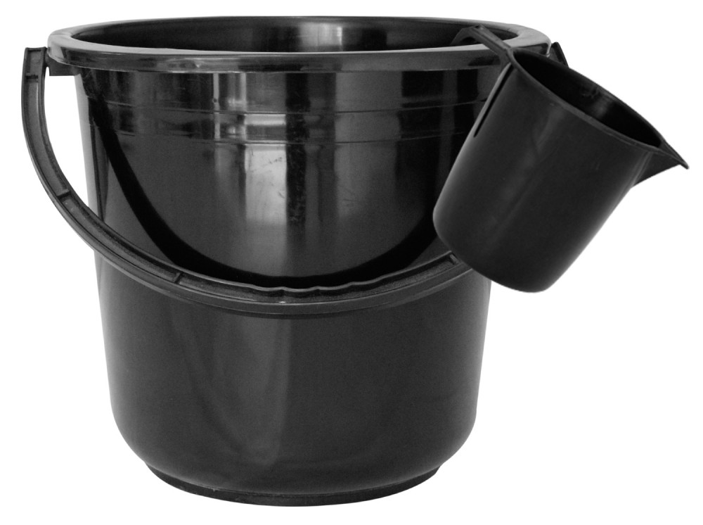 Kuber Industries 2 Pieces Unbreakable Virgin Plastic Multipurpose Bathroom Bucket &amp; Mug Set (Black)