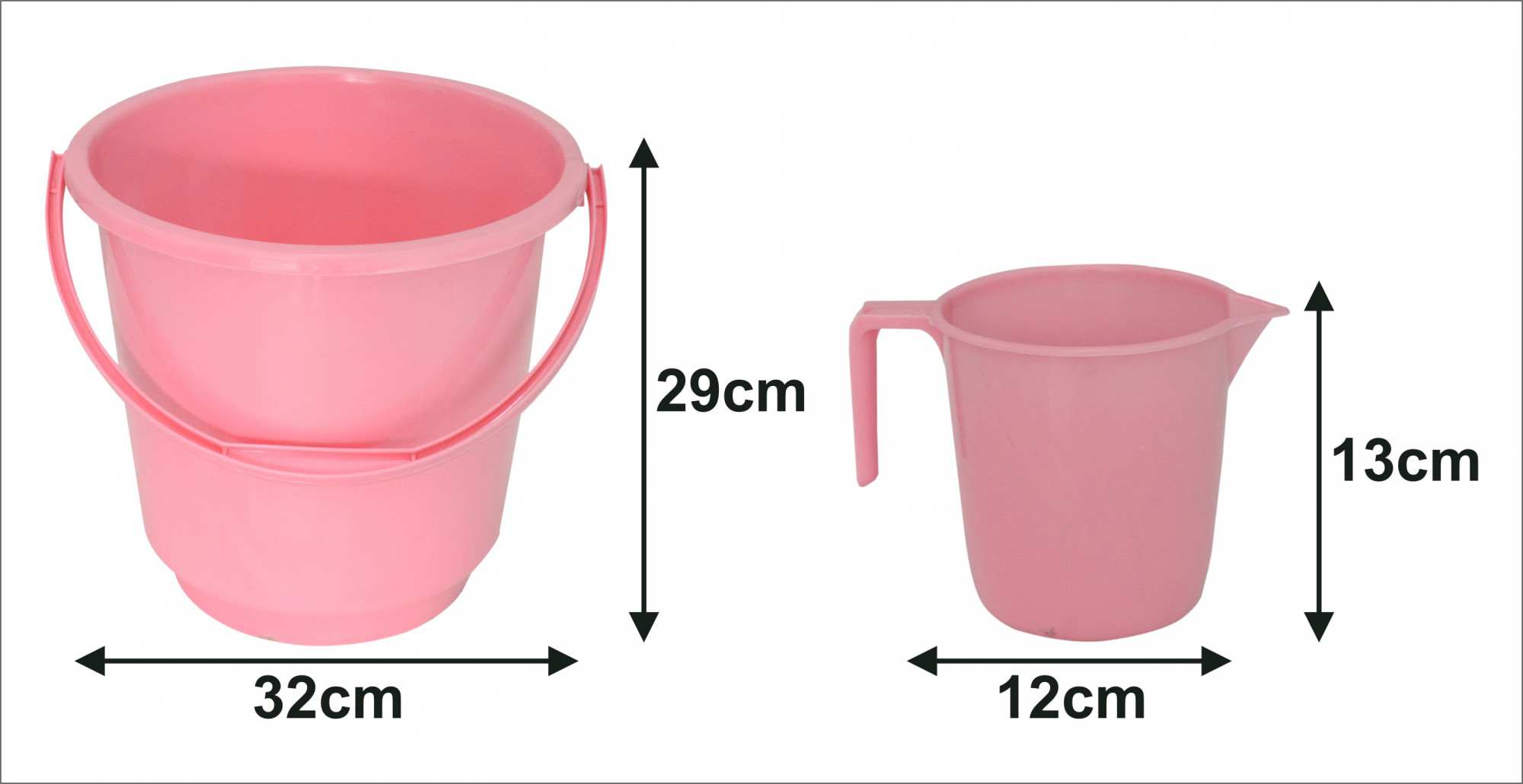 Kuber Industries 2 Pieces Unbreakable Virgin Plastic Multipurpose Bathroom Bucket & Mug Set (Pink)