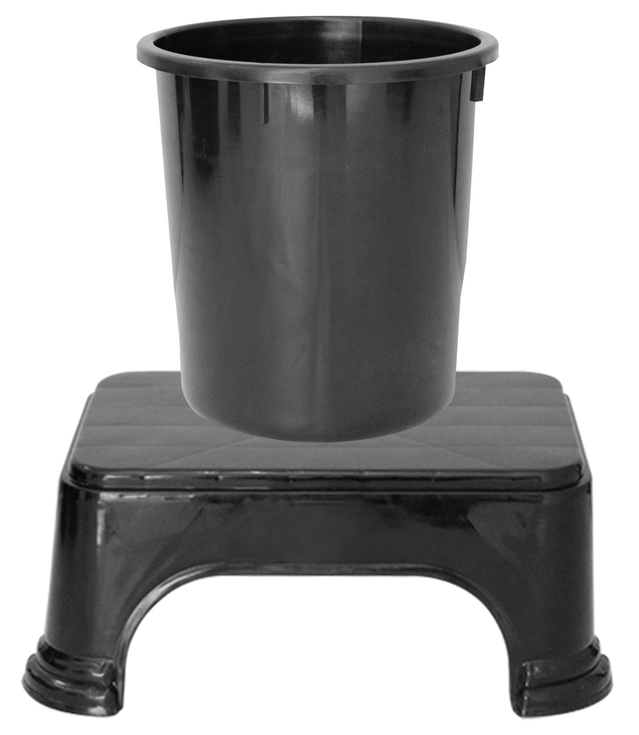 Kuber Industries 2 Pieces Unbreakable Virgin Plastic Multipurpose Bathroom Dustbin & Stool Set (Black)