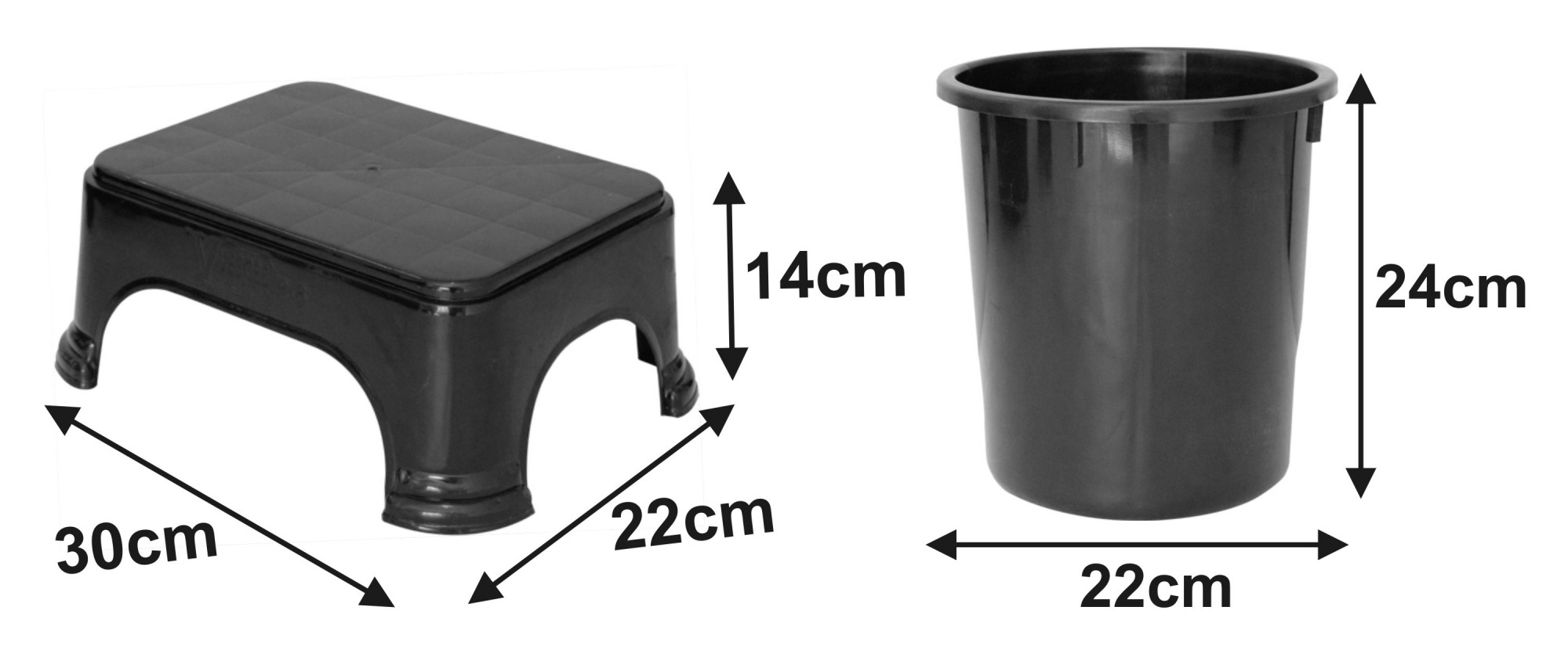 Kuber Industries 2 Pieces Unbreakable Virgin Plastic Multipurpose Bathroom Dustbin & Stool Set (Black)