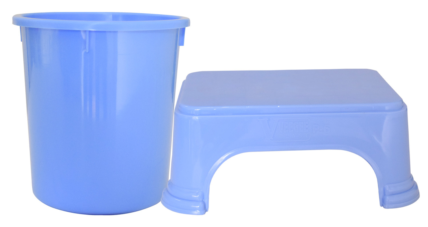 Kuber Industries 2 Pieces Unbreakable Virgin Plastic Multipurpose Bathroom Dustbin & Stool Set (Blue)