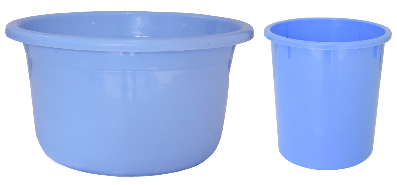 Kuber Industries 2 Pieces Unbreakable Virgin Plastic Multipurpose Bathroom Dustbin & Tub Set (Blue)