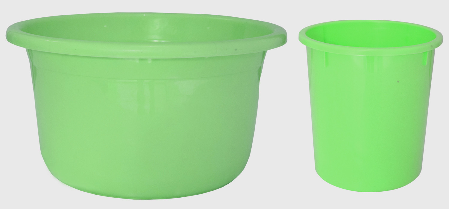 Kuber Industries 2 Pieces Unbreakable Virgin Plastic Multipurpose Bathroom Dustbin & Tub Set (Green)