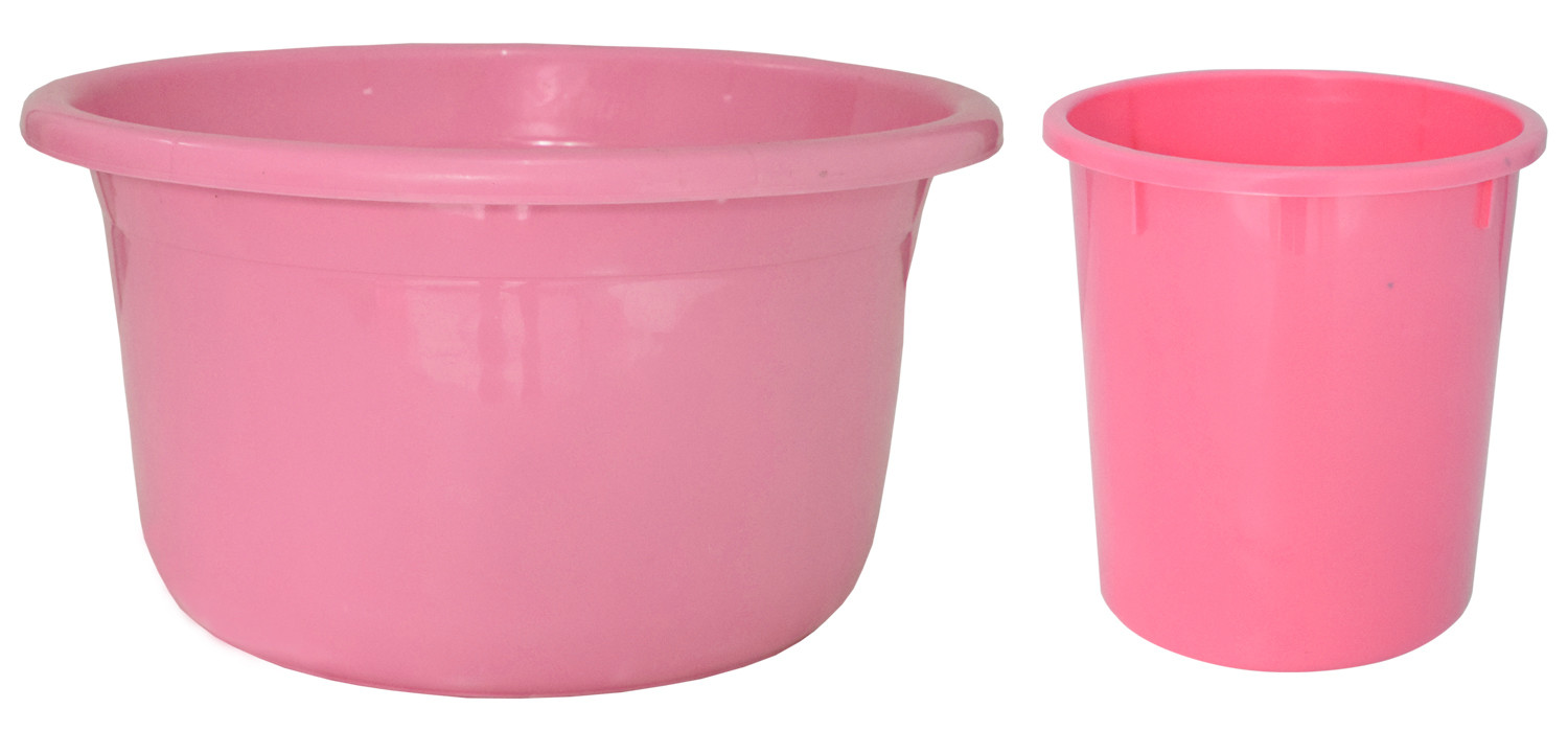 Kuber Industries 2 Pieces Unbreakable Virgin Plastic Multipurpose Bathroom Dustbin & Tub Set (Pink)
