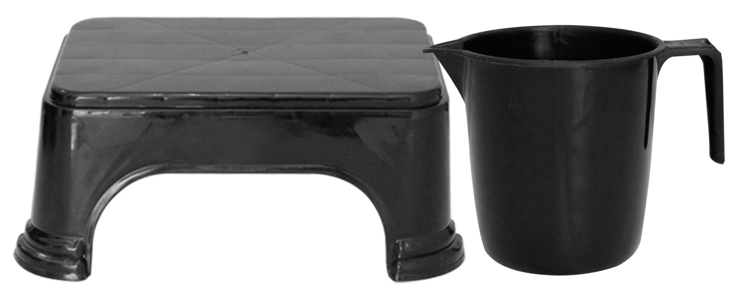Kuber Industries 2 Pieces Unbreakable Virgin Plastic Multipurpose Bathroom Stool & Mug Set (Black)