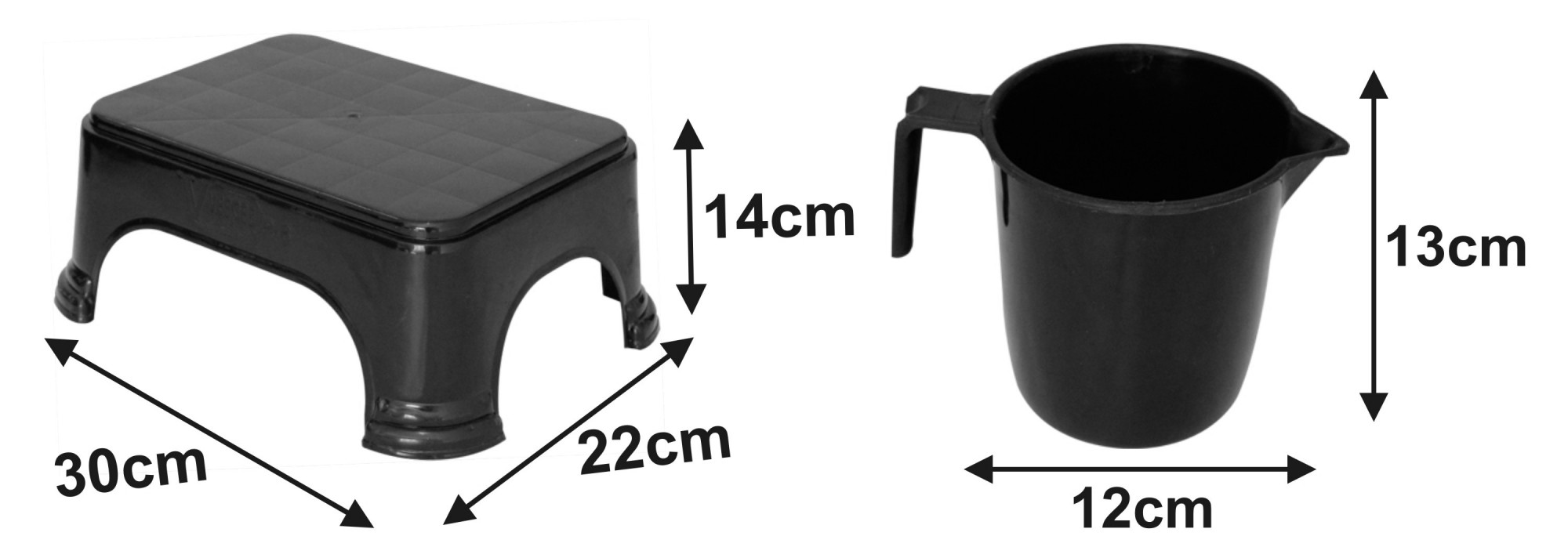 Kuber Industries 2 Pieces Unbreakable Virgin Plastic Multipurpose Bathroom Stool & Mug Set (Black)