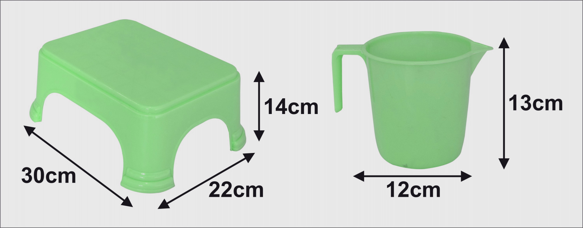 Kuber Industries 2 Pieces Unbreakable Virgin Plastic Multipurpose Bathroom Stool & Mug Set (Green)
