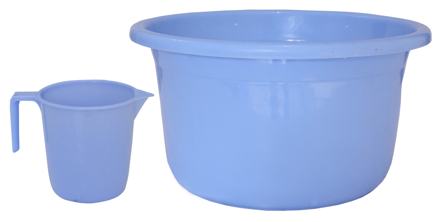 Kuber Industries 2 Pieces Unbreakable Virgin Plastic Multipurpose Bathroom Tub & Mug Set (Blue)