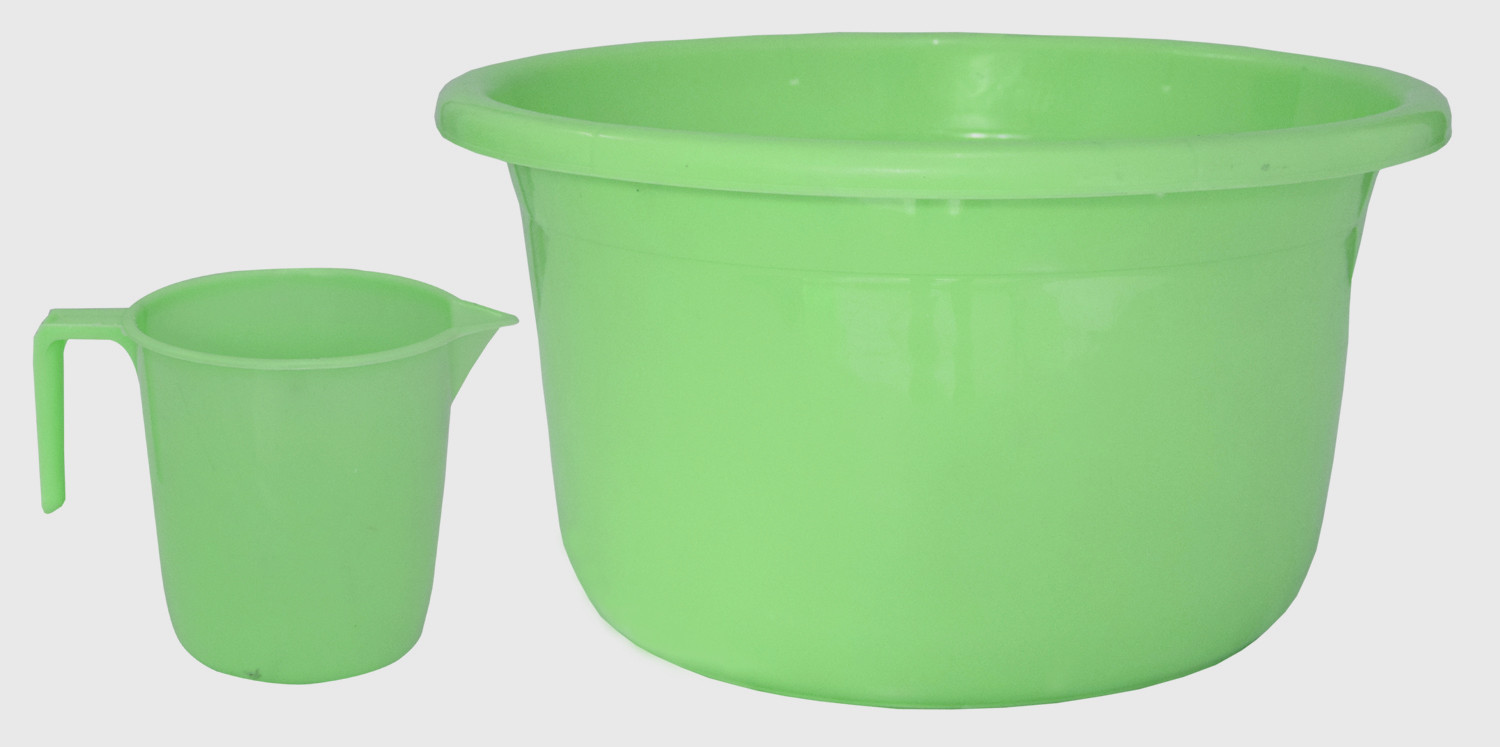 Kuber Industries 2 Pieces Unbreakable Virgin Plastic Multipurpose Bathroom Tub & Mug Set (Green)