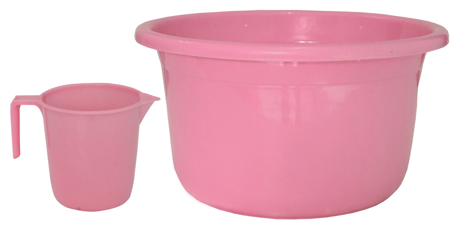 Kuber Industries 2 Pieces Unbreakable Virgin Plastic Multipurpose Bathroom Tub & Mug Set (Pink)