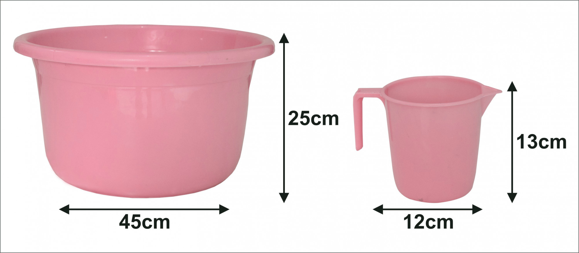 Kuber Industries 2 Pieces Unbreakable Virgin Plastic Multipurpose Bathroom Tub & Mug Set (Pink)