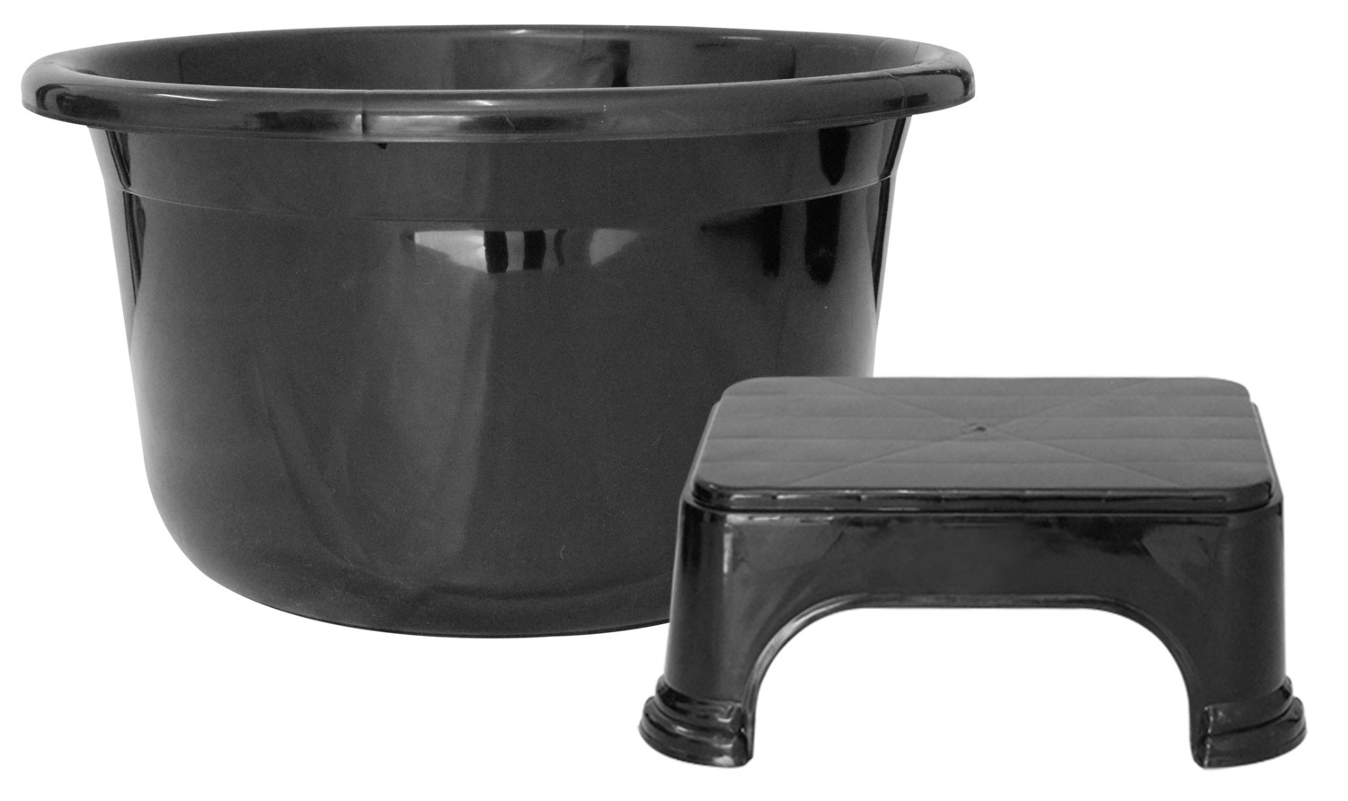 Kuber Industries 2 Pieces Unbreakable Virgin Plastic Multipurpose Bathroom Tub & Stool Set (Black)