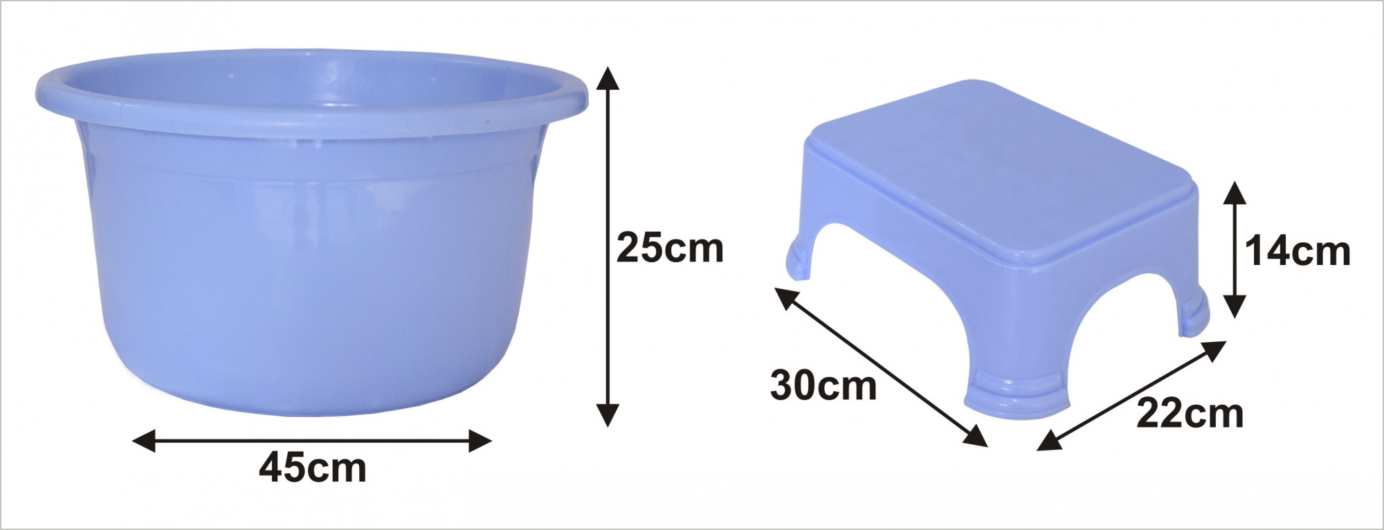 Kuber Industries 2 Pieces Unbreakable Virgin Plastic Multipurpose Bathroom Tub & Stool Set (Blue)