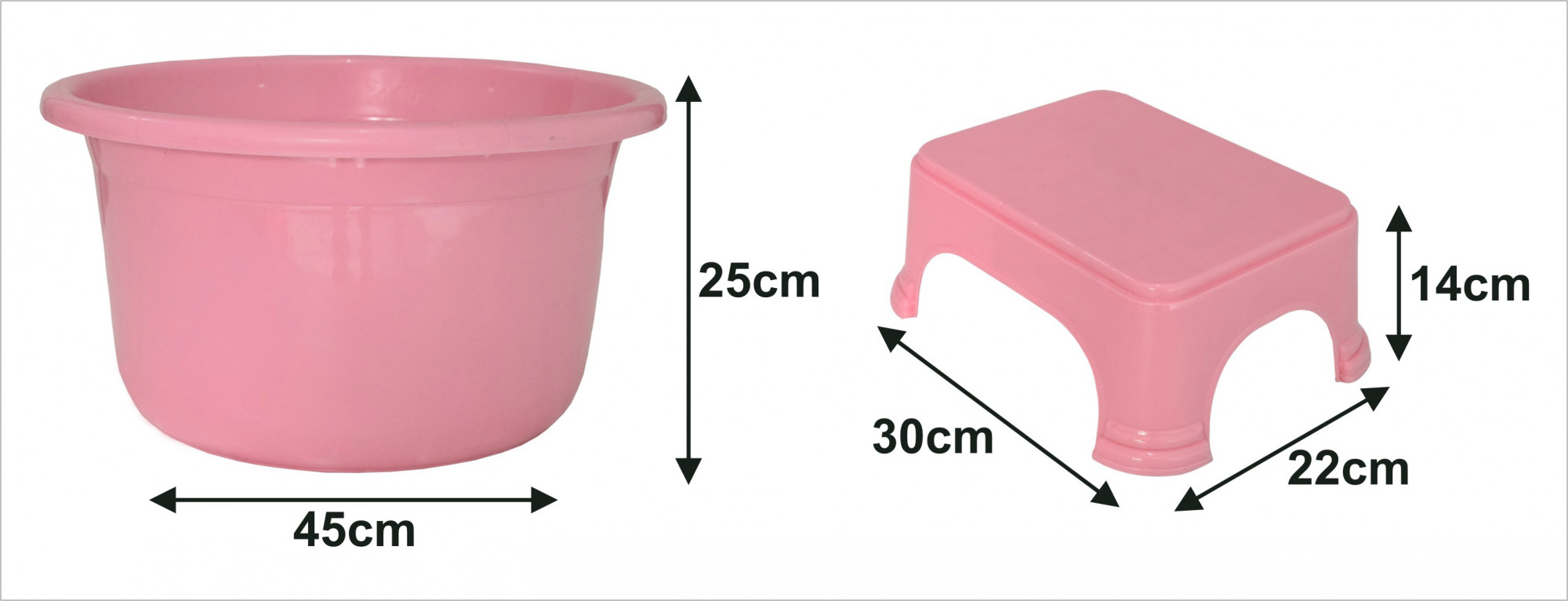 Kuber Industries 2 Pieces Unbreakable Virgin Plastic Multipurpose Bathroom Tub & Stool Set (Pink)