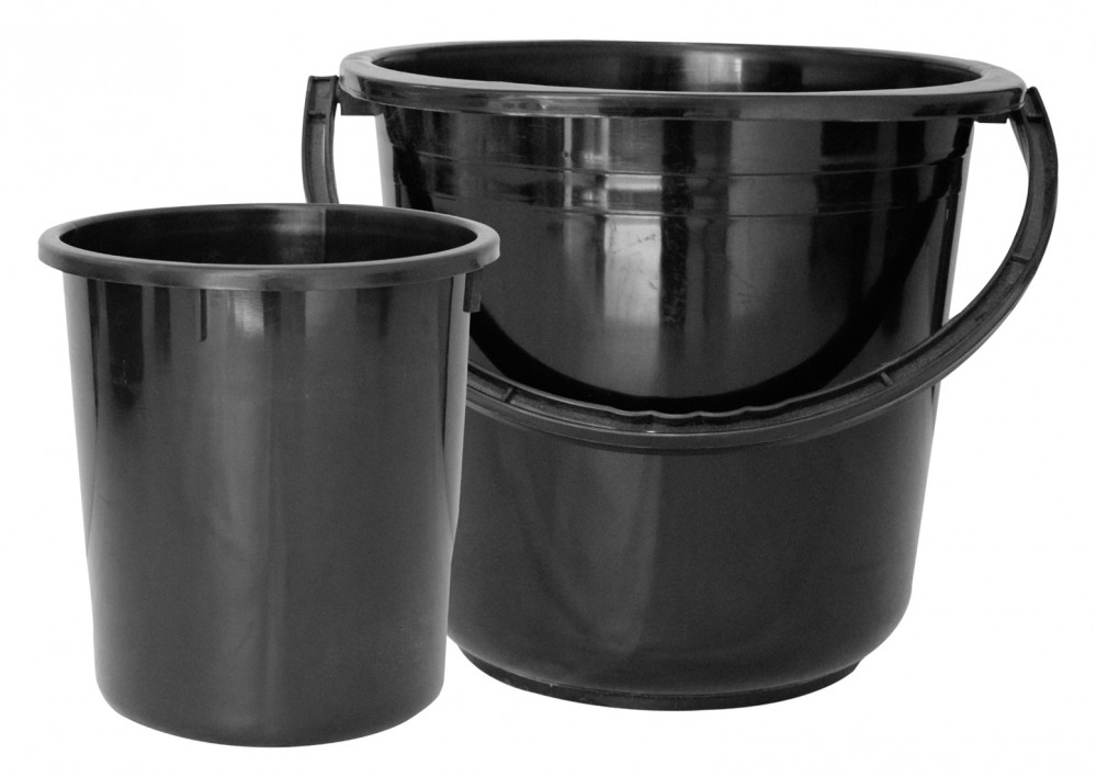 Kuber Industries 2 Pieces Unbreakable Virgin Plastic Multipurpose Bucket &amp; Dustbin Set (Black)