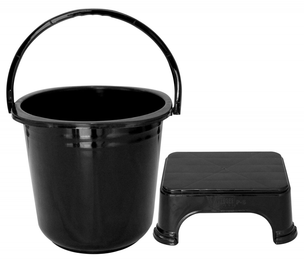 Kuber Industries 2 Pieces Unbreakable Virgin Plastic Multipurpose Bucket &amp; Stool Set (Black)