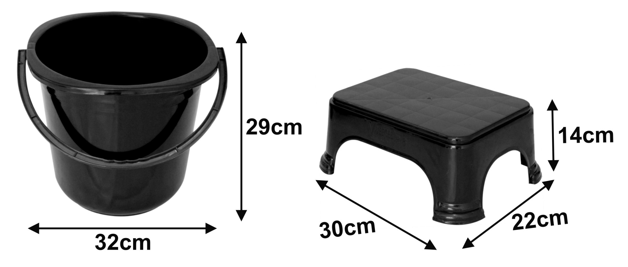 Kuber Industries 2 Pieces Unbreakable Virgin Plastic Multipurpose Bucket & Stool Set (Black)