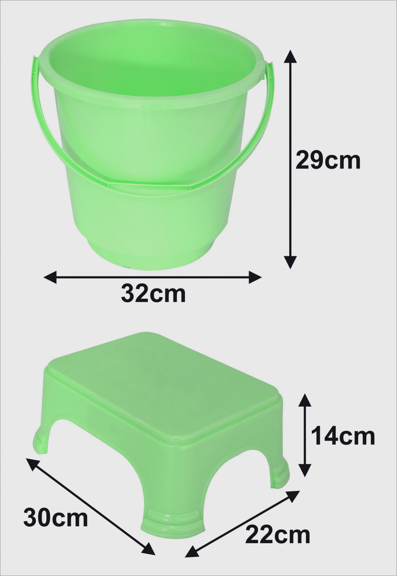 Kuber Industries 2 Pieces Unbreakable Virgin Plastic Multipurpose Bucket & Stool Set (Green)