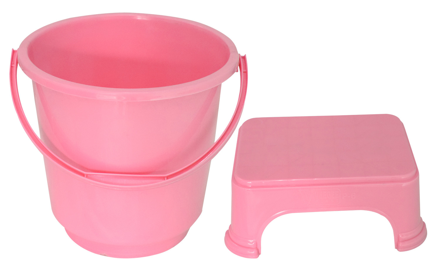 Kuber Industries 2 Pieces Unbreakable Virgin Plastic Multipurpose Bucket & Stool Set (Pink)
