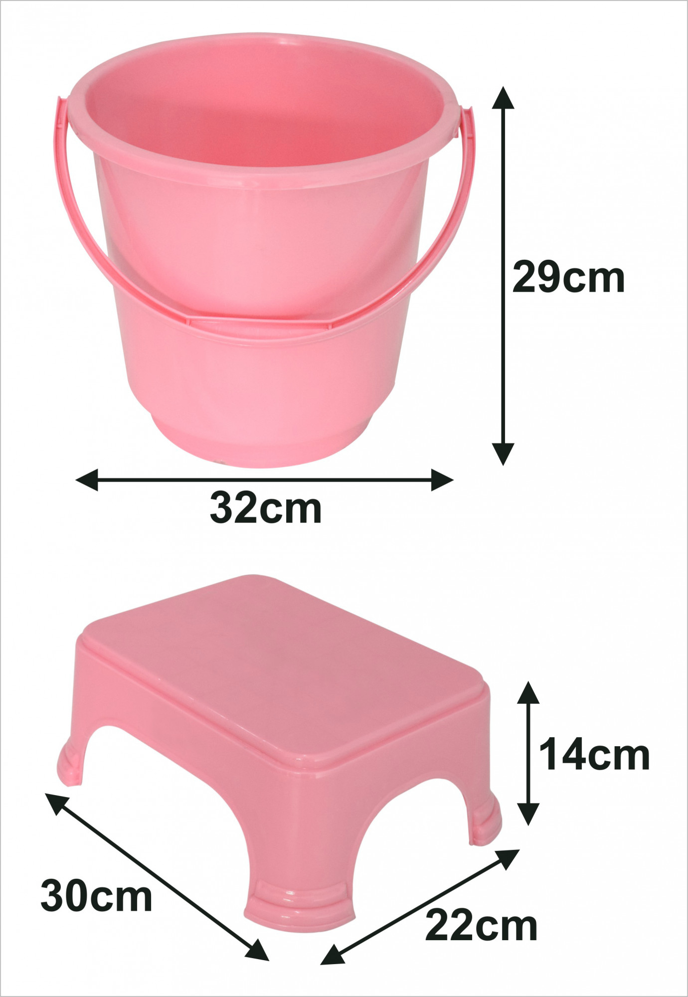 Kuber Industries 2 Pieces Unbreakable Virgin Plastic Multipurpose Bucket & Stool Set (Pink)