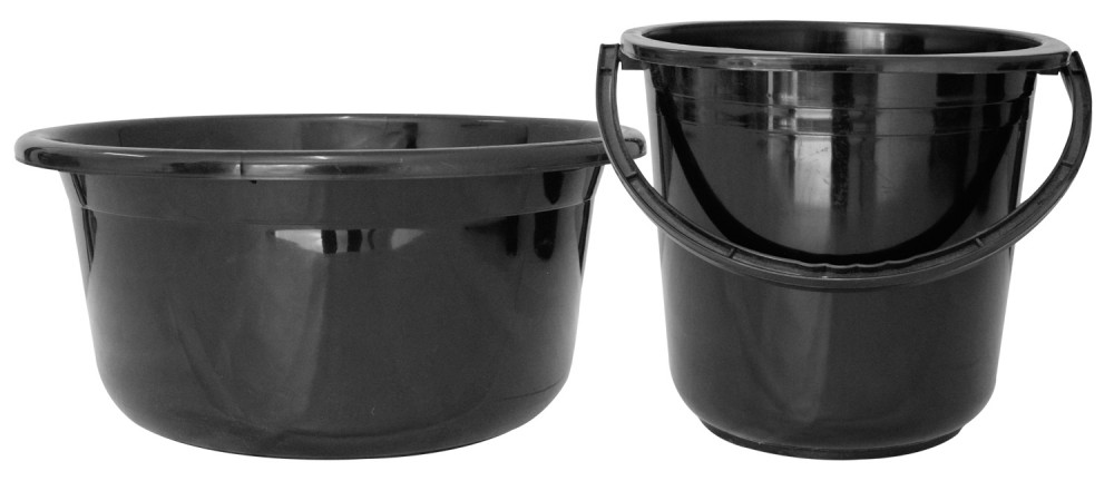Kuber Industries 2 Pieces Unbreakable Virgin Plastic Multipurpose Bucket &amp; Tub Set (Black)
