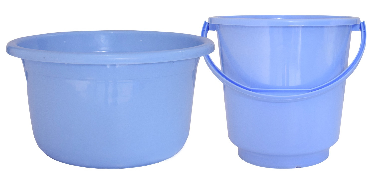 Kuber Industries 2 Pieces Unbreakable Virgin Plastic Multipurpose Bucket & Tub Set (Blue)