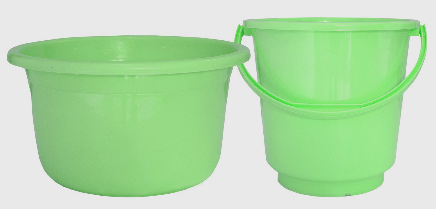 Kuber Industries 2 Pieces Unbreakable Virgin Plastic Multipurpose Bucket & Tub Set (Green)