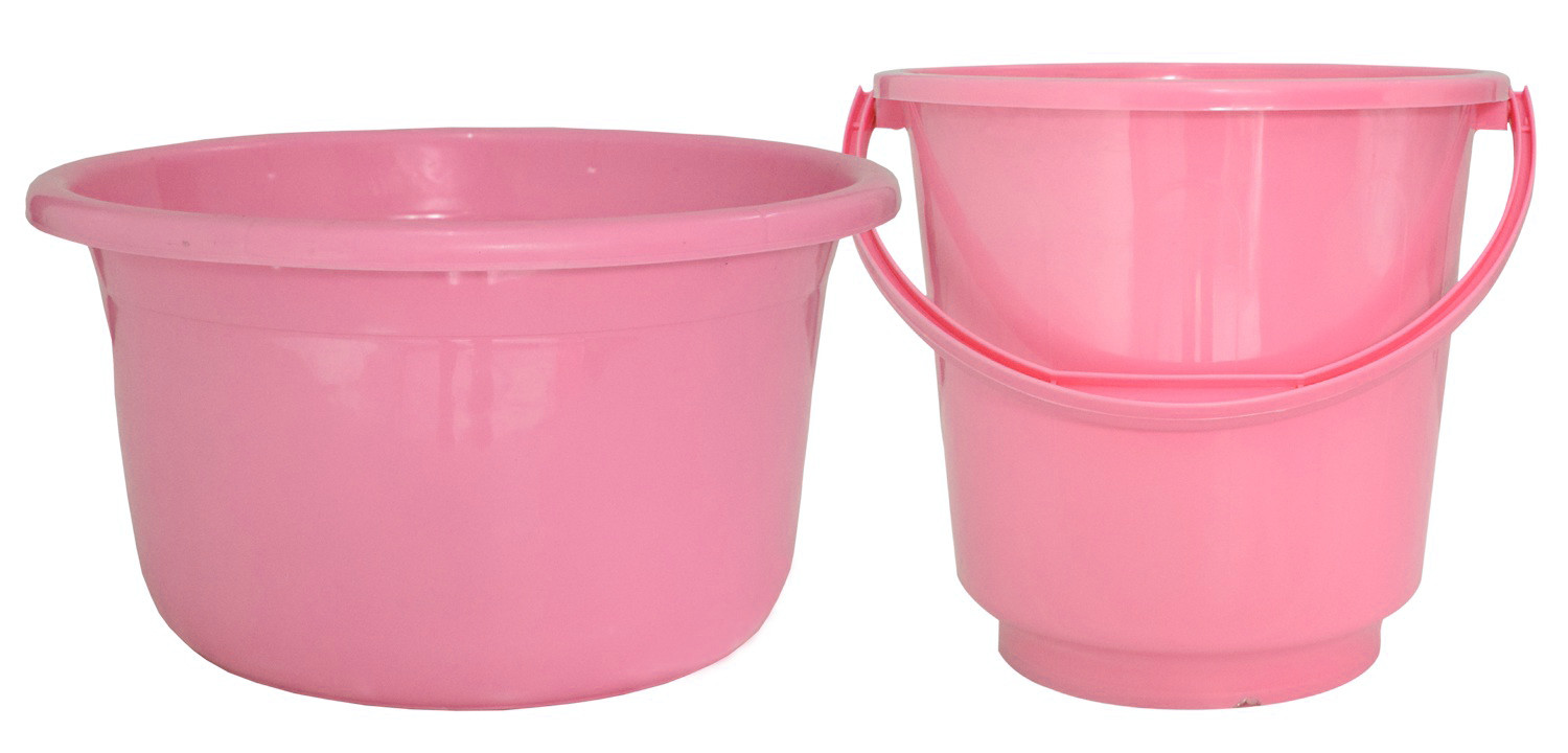 Kuber Industries 2 Pieces Unbreakable Virgin Plastic Multipurpose Bucket & Tub Set (Pink)