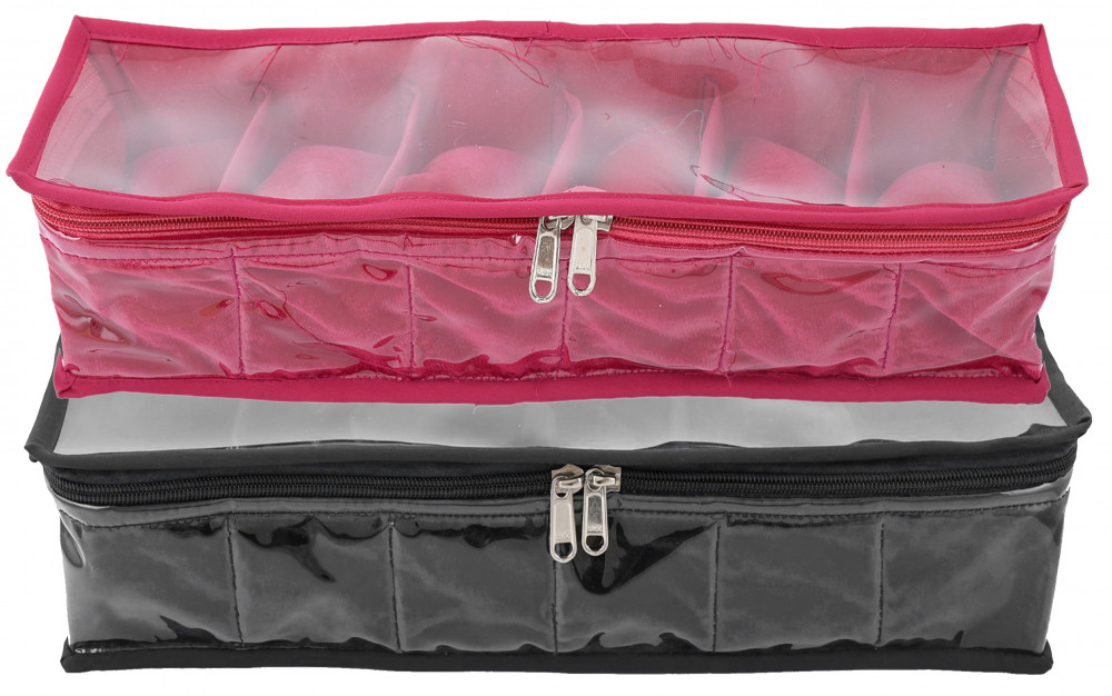 Kuber Industries 2 Pieces Watch Case/Wrist Watch Holder/Watch Organizer/Bracelet Pouch Transparent Top Watch Case with 6 Roll (Pink &amp; Black)-KUBMART1672