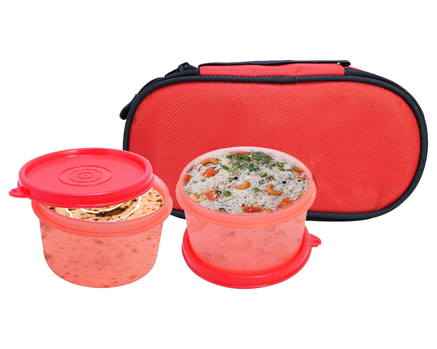 Kuber Industries 2 Plastic Containers Lunch Box Set With Cover (Red)