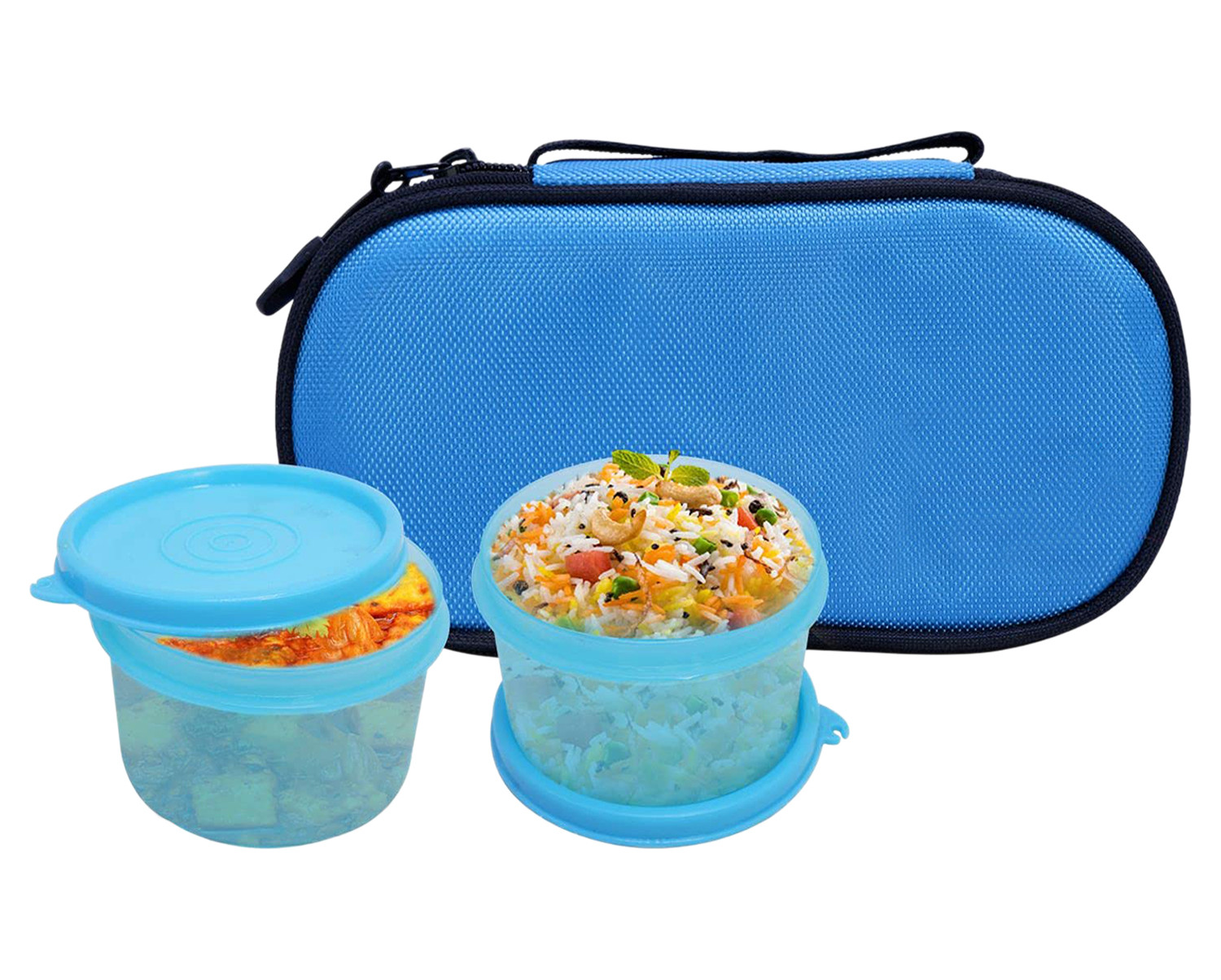 Kuber Industries 2 Plastic Containers Lunch Box Set With Cover (Sky Blue)